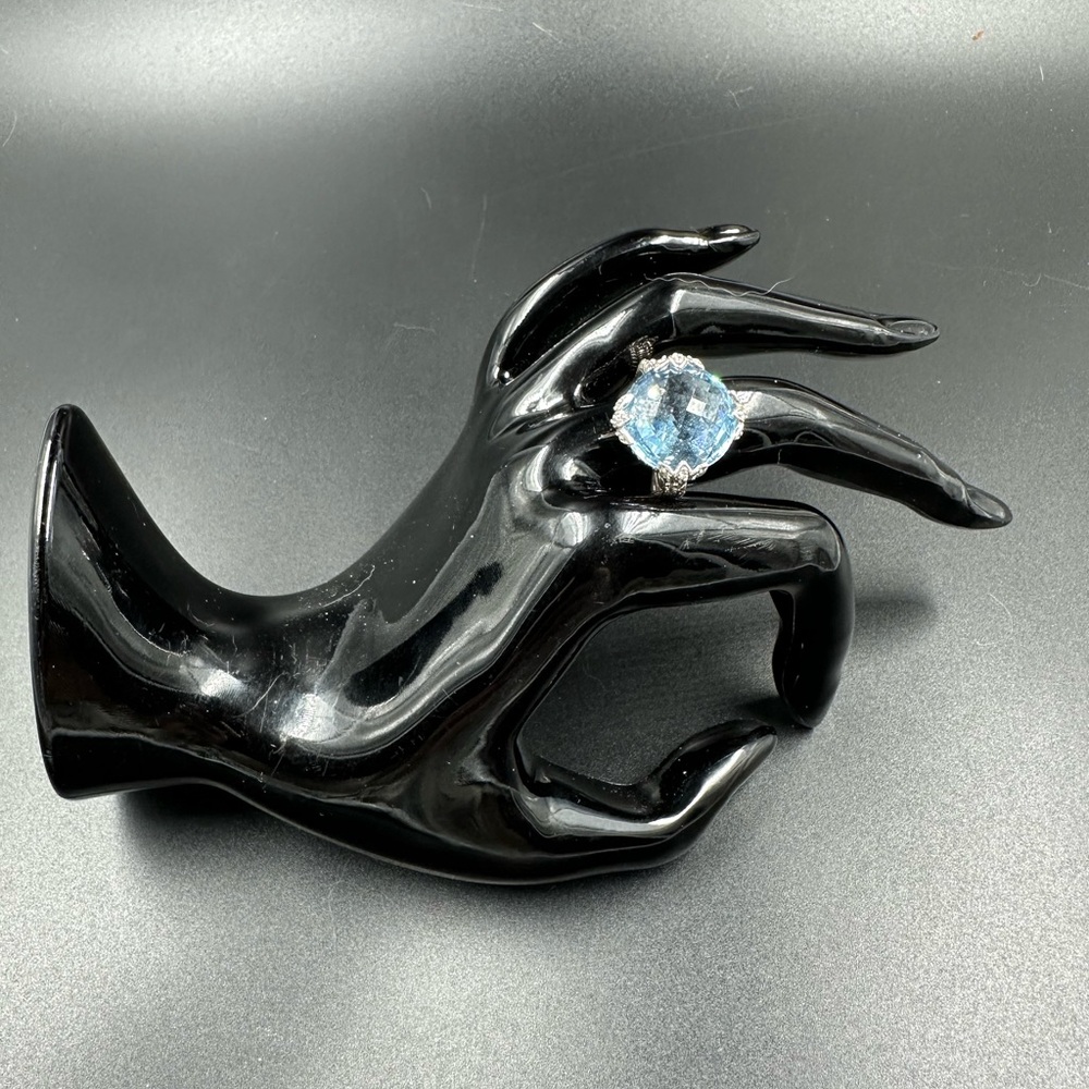 Judith Ripka Sterling Silver and 15 ct Blue Spinel Ring Sz 9